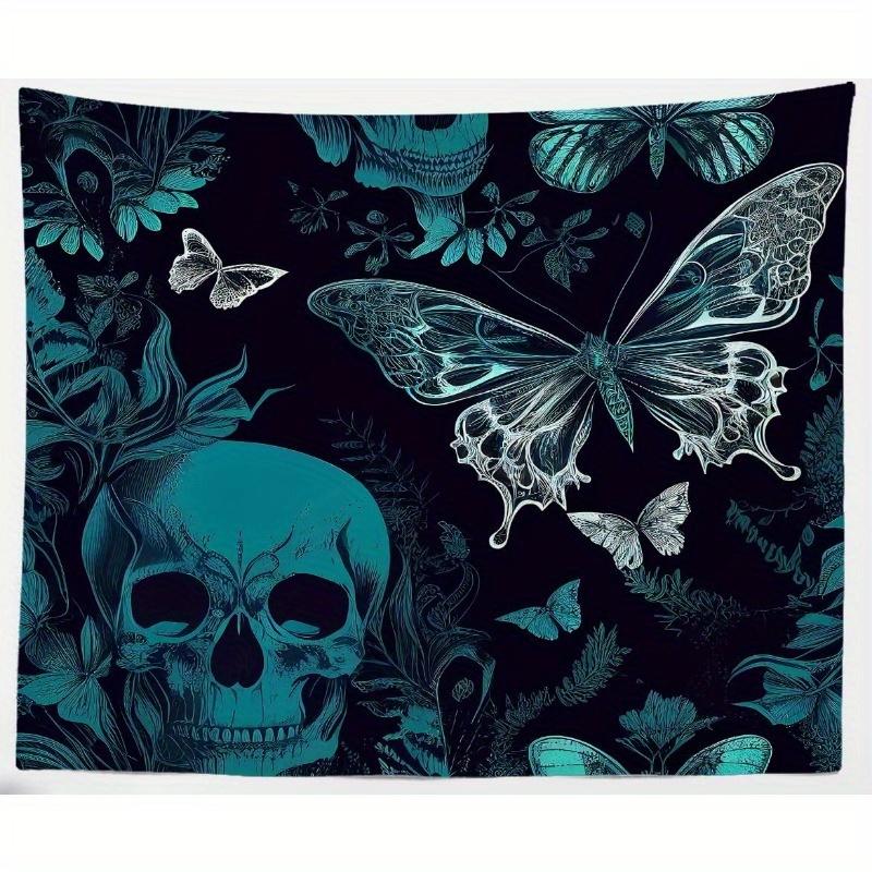 Mystical Skull Butterflies Gothic Boho Tapestry Perfect for Bold Unique Enchanting Artistic Home Decor
