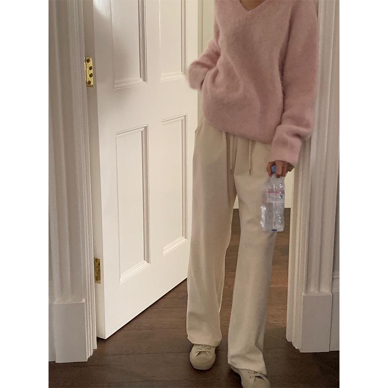 Women's Autumn Velvet Casual Sweatpants - Straight Fit Trousers for Fall and Winter