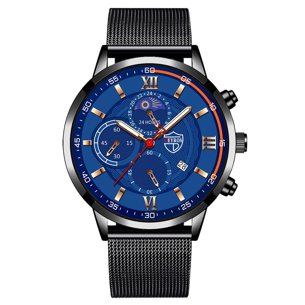 Men'S Watch Stainless Steel Mesh Strap Date Luminous Quartz Watch