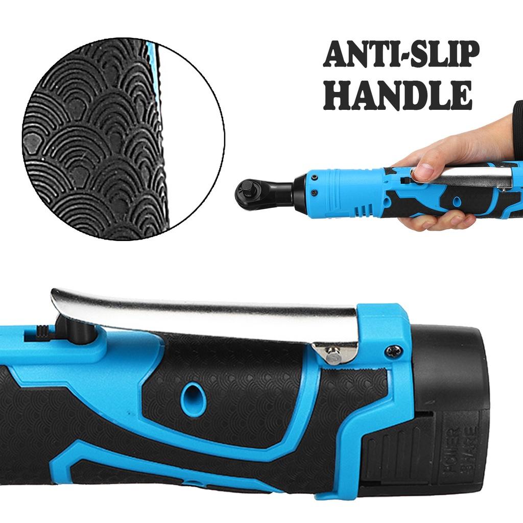 18V 100N.m Rechargeable Cordless Electric Wrench Right Angle Wrench with 2 Battery Charger Kit Ratchet Wrench Repair Tool