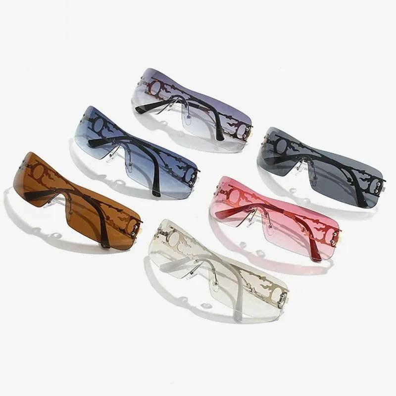 Vintage y2k One Piece Rimless Sunglasses Women For Men Fashion Luxury Brand Designer Trending Hollow Punk Hip Hop Sun Glasses