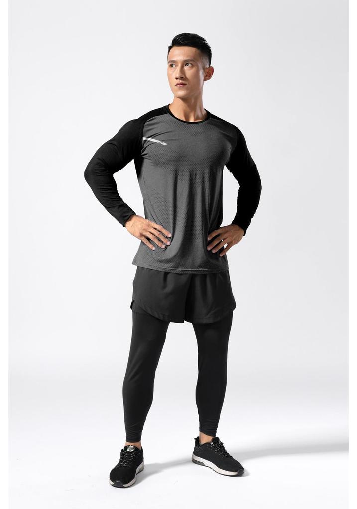Men's Quick Dry Long Sleeve High Elastic Training Top for Running - Breathable & Round Neck