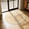 Tappeto Rotondo in Juta Naturale con Motivo Ondulato Beige Texturizzato per Arredamento Minimalista Scandinavo