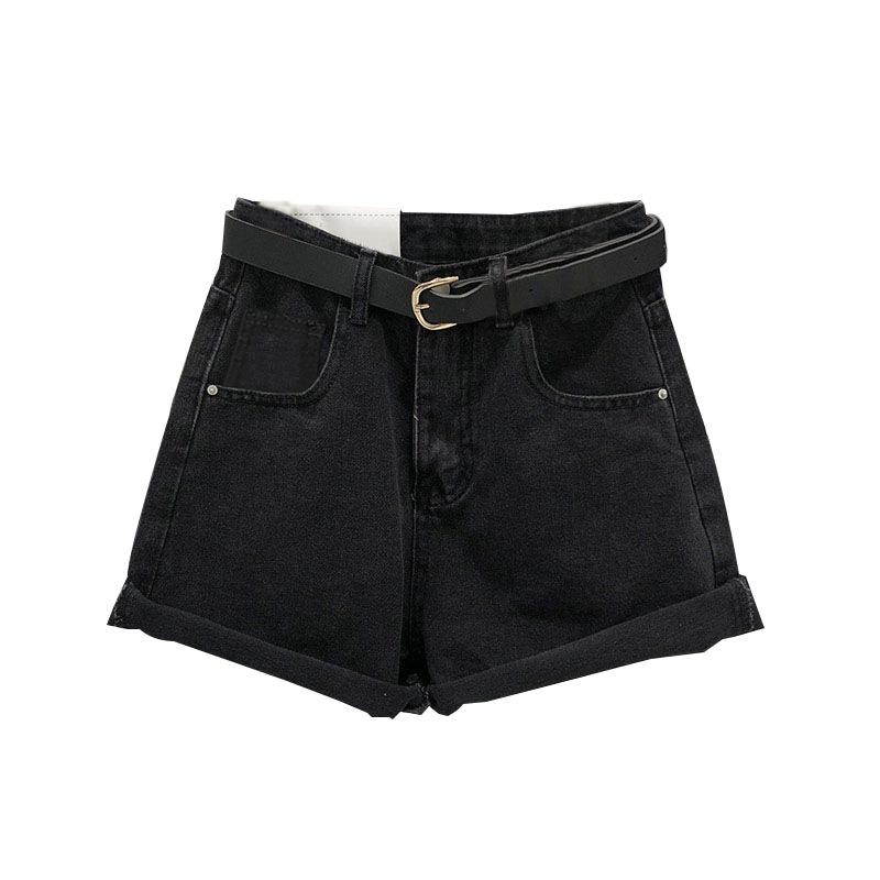 Pantaloni scurți din denim cu model clasic și minimalist, versatil, pentru femei, talie înaltă, vară, secțiune subțire, largi, cu picior larg, margine rulată, un cuvânt, individualitate