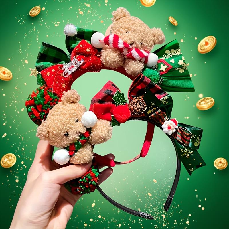 Weihnachts-Bären-Haarreif mit Schleife - Festliches Plüsch-Haaraccessoire für Damen, perfekt für Partys & Fotos. Leicht & stilvoll!