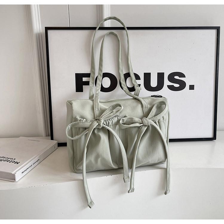 IELGY Bow Tote Bag Large Capacity One Shoulder Simple Solid Color Commuter Underarm Bag