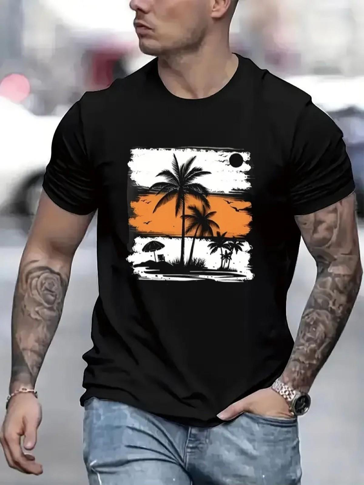 Tropical Palm Print T-Shirt for Summer Beach Casual Wear S разноцветный