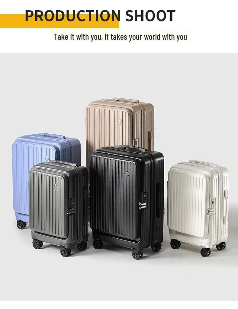 Side-Opening Expandable Luggage Set: Includes Large 24-Inch Suitcase with 20-Inch Carry-On, Silent Universal Wheels, and Trolley Attachment.