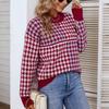 Ladies Fashion Casual Loose Knit Contrast Houndstooth Pullover Sweater