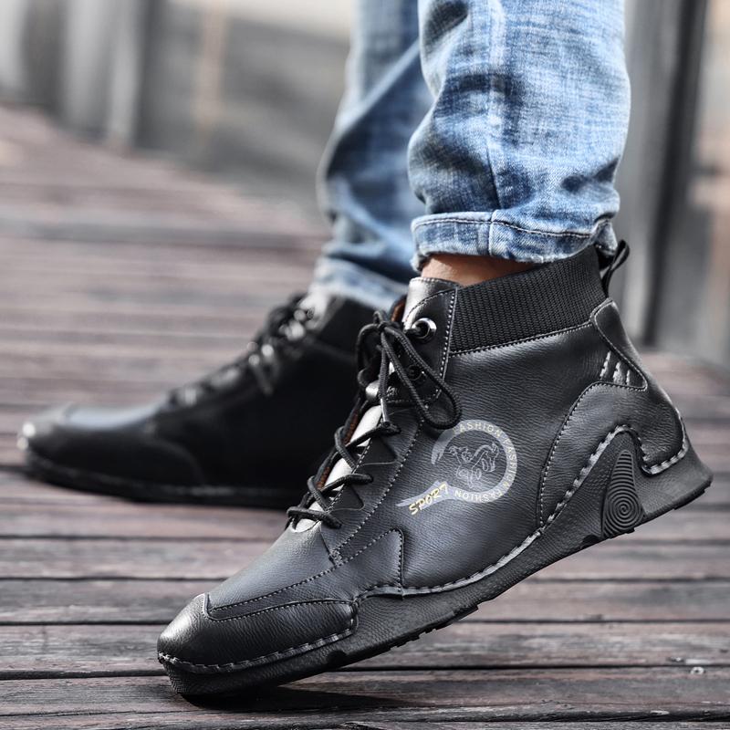 Men's Original Shoes Snow Boots Leather 2025 Winter New Ankle Boots Warm Plush Casual Cotton Boots Fashionable Walking Shoes