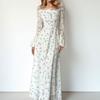 Women'S Elegant Floral Ruched Fairy Flowy Long Dress With Waist And Bell Sleeves Dresses For Girls