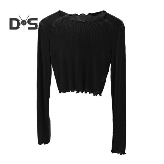 

Женские летние топы с круглым вырезом и длинным рукавом, сетчатые топы с защитой от солнца, внутренние топы для повседневной носки M чёрный