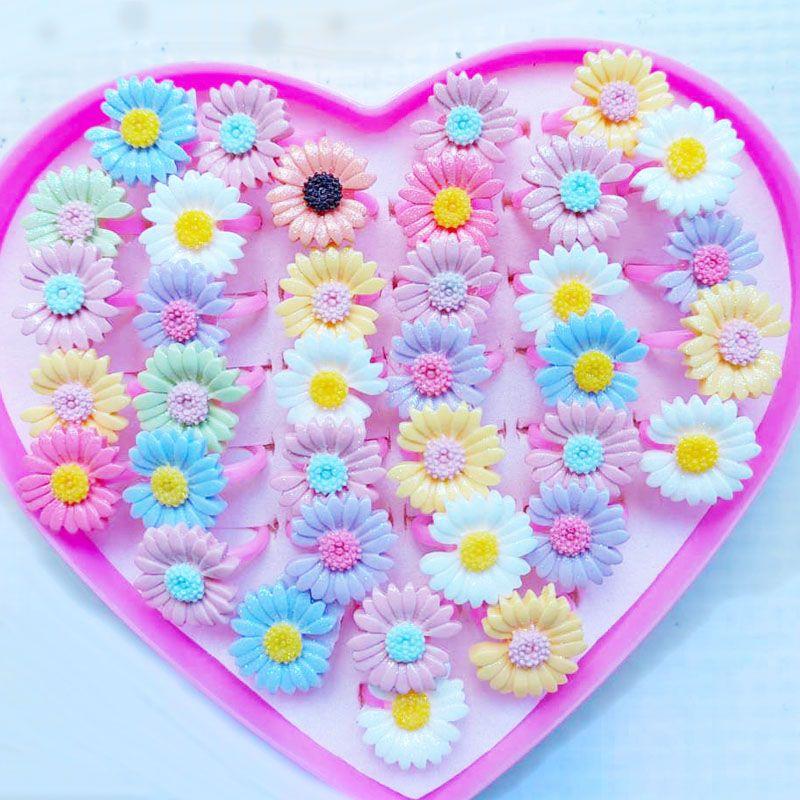 10pcs/Lot Cute Children's Cartoon Rings Glitter Flower Fruit Shape Plastic Adjustable Ope Excluding boxes