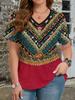 Ethnische Stil Blumen T-Shirts 3D Druck Sommer Damen V-Ausschnitt Kurzarm T-Shirt Y2k Harajuku Tees Lässige Oberteile Damenbekleidung