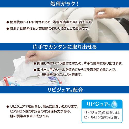 Plus Heart Adult Flushable Wet Wipes, 80 Sheets, Non-Alcoholic, with Lid, Made in Japan, Product Number 72002