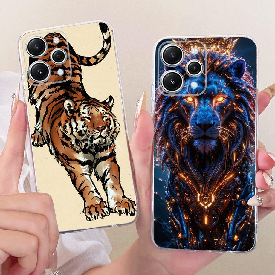 Dragon Lion Animals Printed For Xiaomi Redmi 12 12C Phone Case On Redmi Note 12 12Pro Cover Clear Silicone Butterfly Luxury Capa