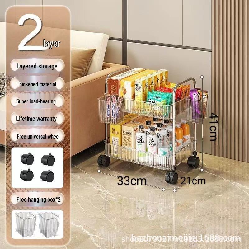 Clear Acrylic Mobile Snack and Storage Rack: Multi-layer, Small, Floor-Standing for Living Room or Bathroom