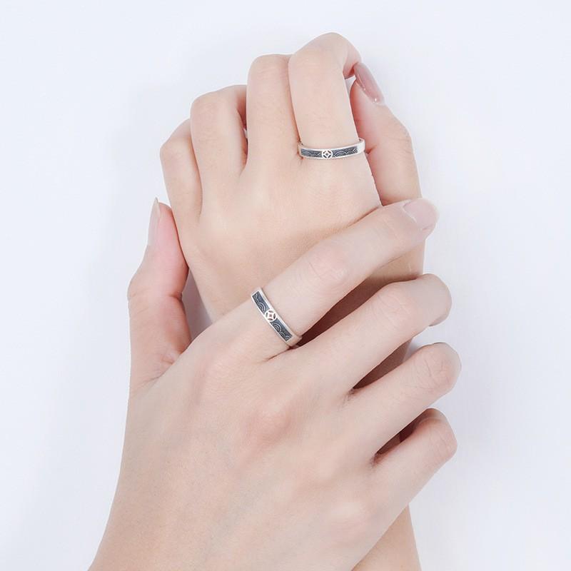 Adjustable Vintage Money Cloud Couple Ring Set Men Women Boho Ethnic Style Plated Copper Band