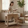 Hand-Carved Wooden Console Side Table Nightstand with Floral Bedside Table with Shelf | Solid Mango Wood Accent Table Traditional Table