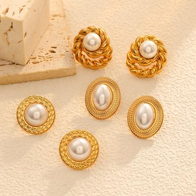 French Light Luxury Fashion Pearl Stud Earrings Gold Versatile High-end Titanium Steel Earrings Geometric New Models
