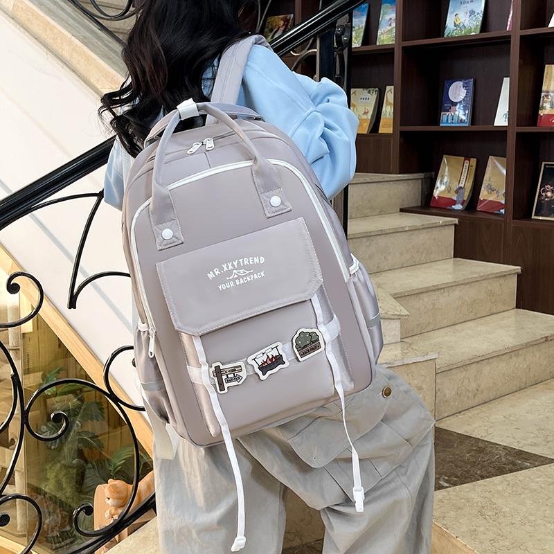 Women's Color Block Backpack Large Capacity Middle School Student Schoolbag