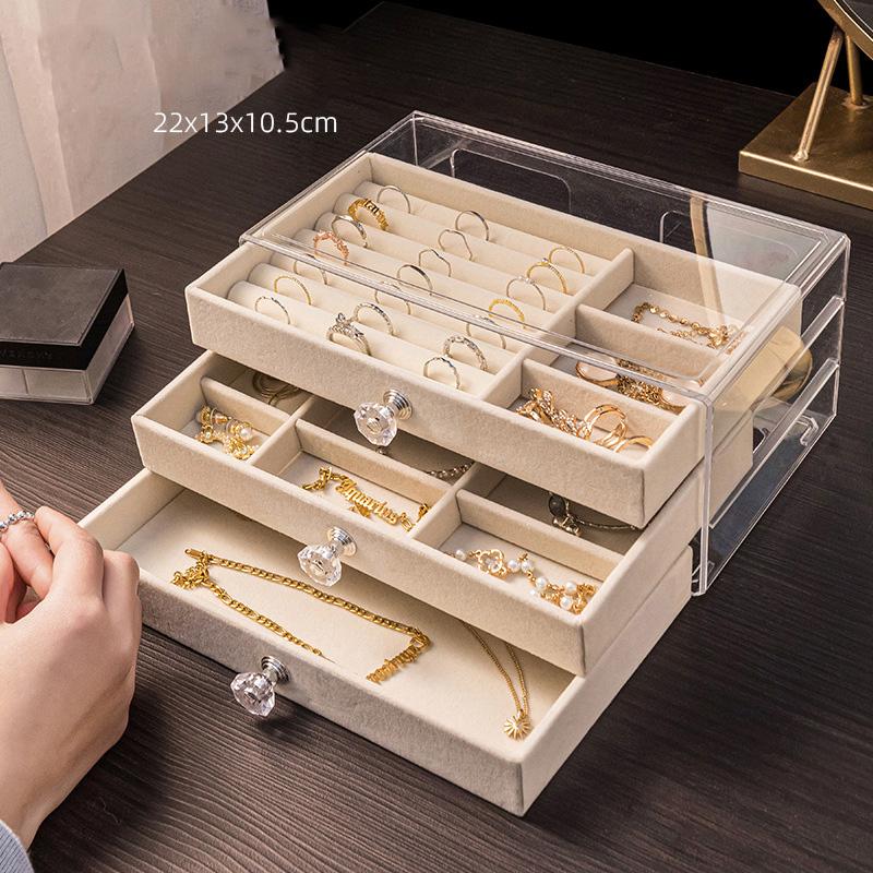 Velvet Stud Earrings Storage Box Three Layer Jewelry Organizer Dust Proof Drawer Design for Accessories Dressing Jewelry Box