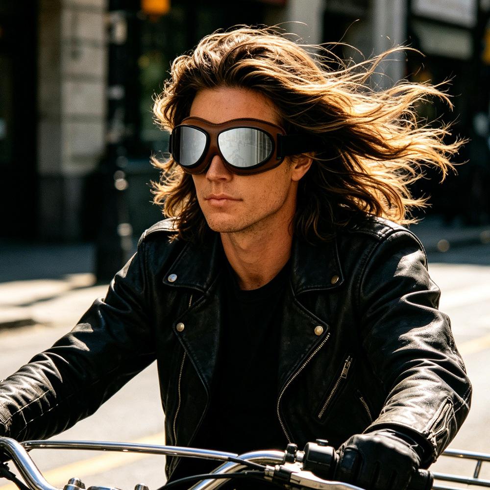 Retro Goggles, Motorcycle Riding Goggles Leather Frame UV Protection Locomotive Modification Accessories