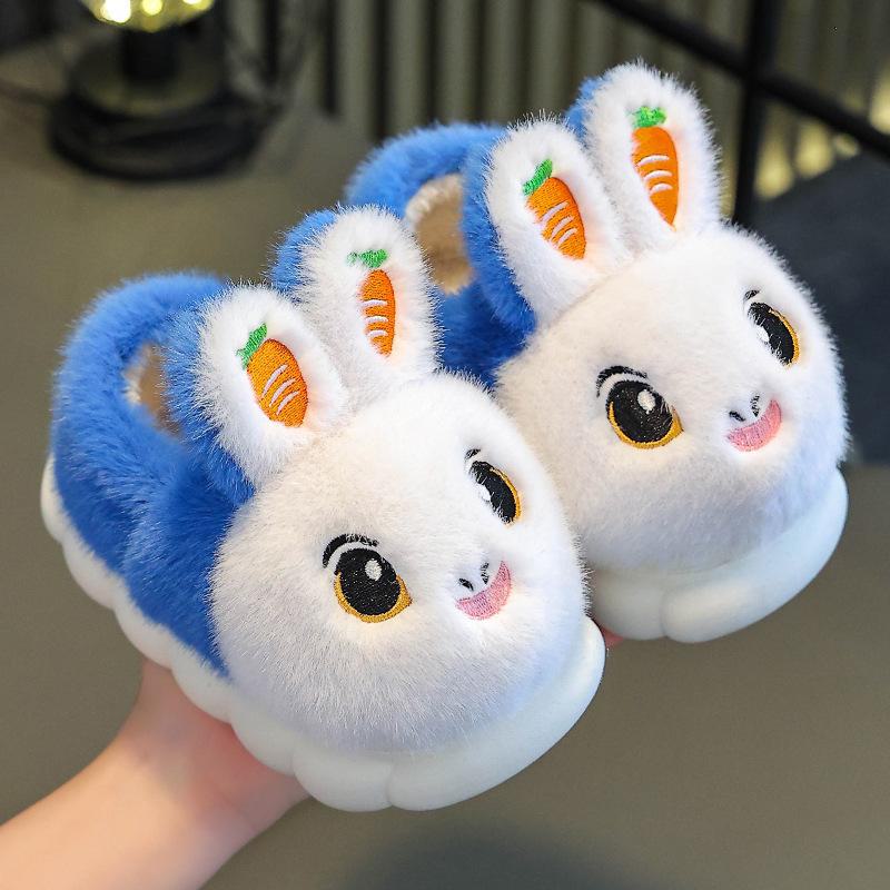 Children's Non-Slip Furry Cotton Slippers for Boys and Girls - Warm Winter Home Footwear with Parent-Child Options