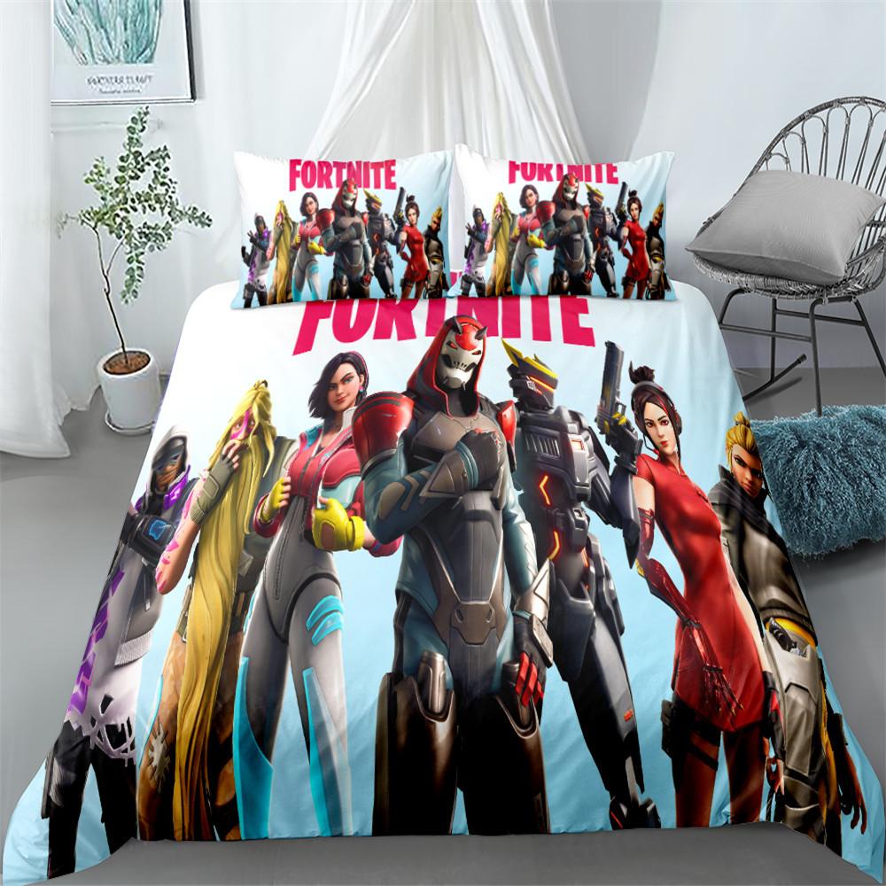 Ensemble de literie Fortnite Housse de couette Taie d'oreiller Décoration dessin animé de jeu Couvre-lit Housse de couette de chambre Ensemble de literie Cadeau de Noël pour enfants
