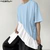 INCERUN S-XXXXXL Men O Neck Short Sleeve Patchwork Ruffled Hem Loose T-shirts