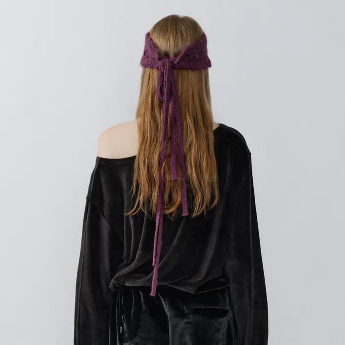 ALPACA TIED STRAP HEADBAND, PLUM