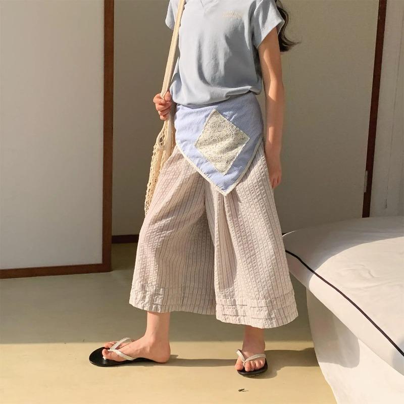 Mädchen Sommer Leinen Mückenschutz Caprihosen Koreanischer Stil Atmungsaktiv Elastischer Bund Kleinkind Kinder Outdoor Kleidung