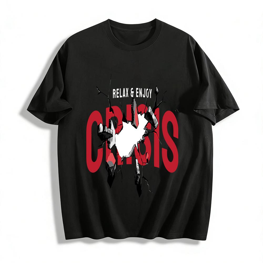 

Crisis Broken Letter Print Trendy Street Style Casual Short Sleeve T-Shirt Pure cotton T-shirt XXS