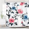 1pc Floral Watercolor Shower Curtain - Elegant Pink & Blue Blooms with Dark Branches, White Background, 70x70 Inches,