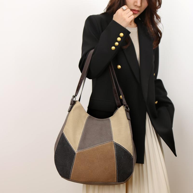 Women's Shoulder Bag Large Capacity Tote Bag Contrast Color Stitching Canvas Bag