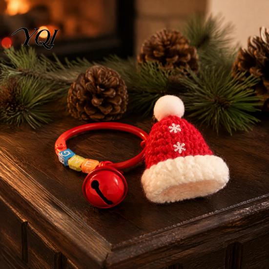 Crochet Christmas Keychain Yarn with Bell, Handmade Tree Hat Glove Wreath Holiday Gift for Friends Key Ring Pendant, Bag Charm Accessory Backpack,