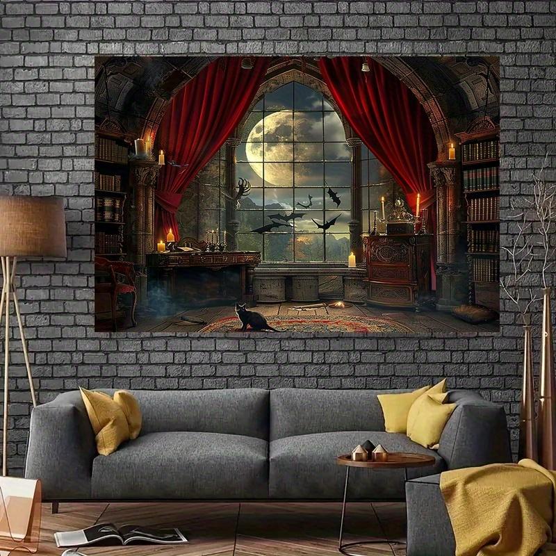 1 piece of medieval castle ghost witch Halloween party background cloth photography cloth - multi-purpose large wall decoration