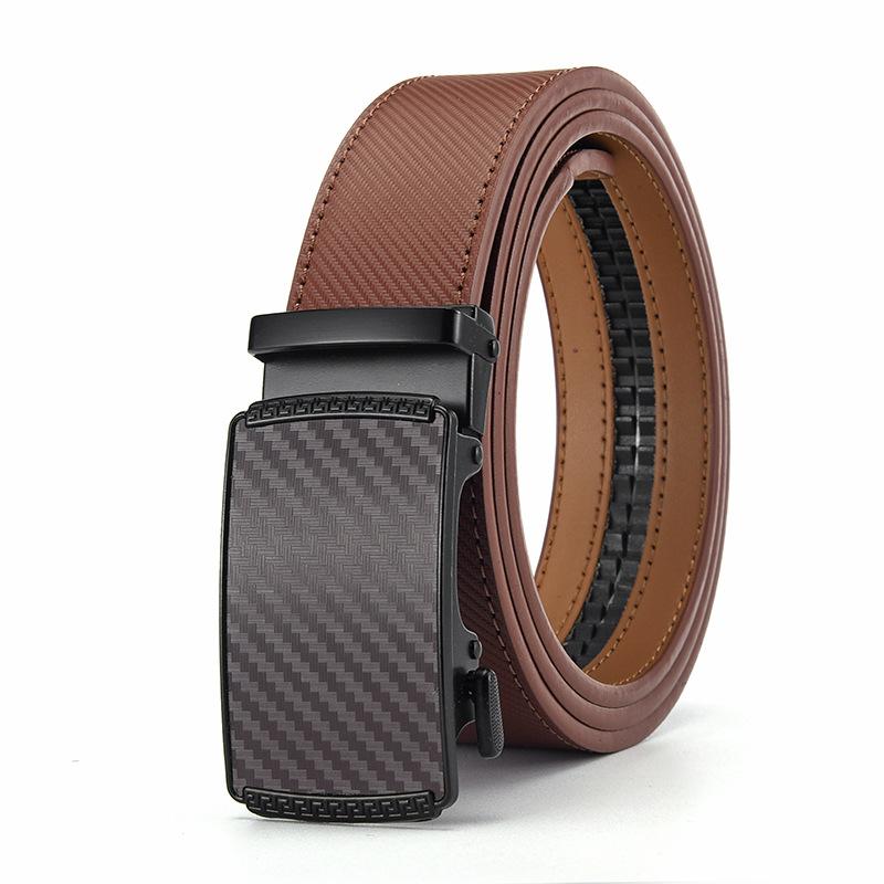 Leather Mens Ratchet Belt with Automatic Buckle Adjustable  Belt
