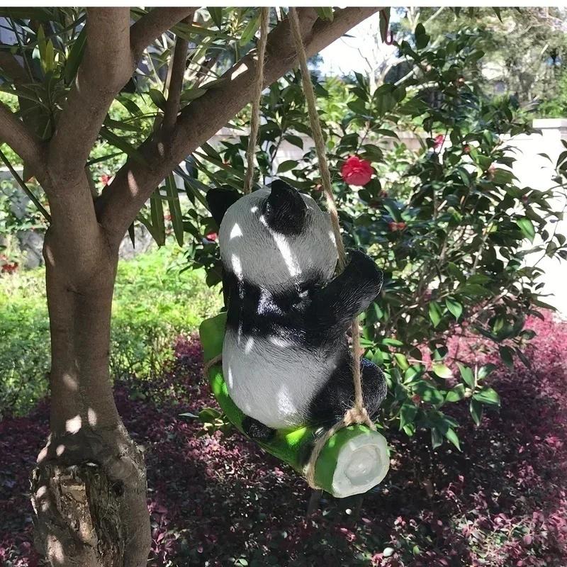 Cute Black and White Panda Swing On Bamboo Creative Statue Home Garden Decoration Outdoor Decoration