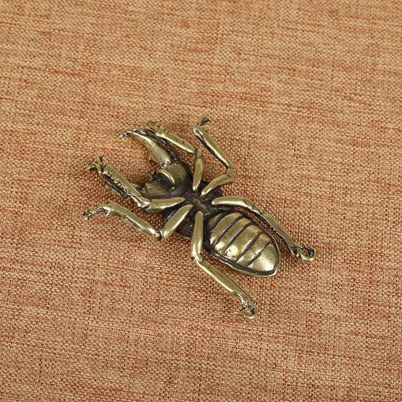 Käfer-Miniaturfiguren aus massivem Kupfer, Dekoration für Zuhause und Büro, Simulation Messing, Longhorn, Stier, Insektenornamente, lustige Geschenke