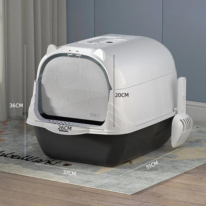 Totally Enclosed Cat Litter Box Large Pet Cat Toilet Detachable Litter Pan Anti-Splash Dog Toilet Pet Bedpans with Litter Shovel