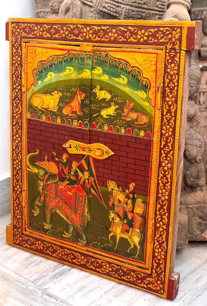 Handmade Royal Procession Painting Frame: Antique Indian Jharokha Wall Decor