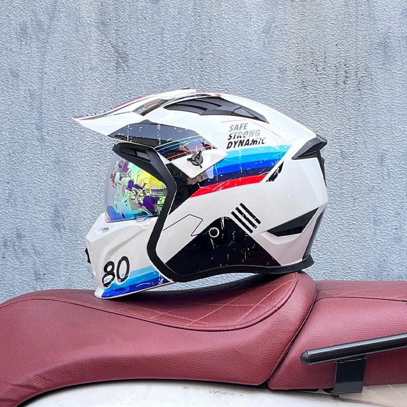 Street Fighter Motorcycle Helmet Men's and Women's Full Helmet Four Seasons Locomotive Retro Detachable Combination Helmet