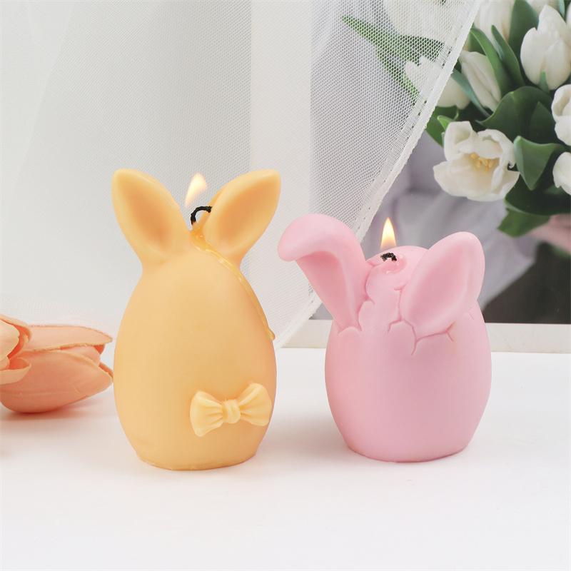 Easter Bunny Egg Silicone Candle Mold DIY Cute Spring Easter Egg With Bowknot Rabbit Ear Sculpture Candle Soap Decoration Party