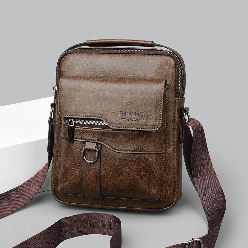 New Messenger Bag Men's Shoulder Bag Retro Vertical Portable Business Men's Bag Casual Men's Leather Bag Satchel