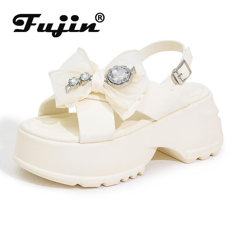 

Fujin 8 см туфли-лодочки на плоской подошве из искусственной микрофибры и синтетической кожи, летние женские сандалии на танкетке с открытым носком и пряжкой, цветок, женские сандалии, тапочки 34 бежевый