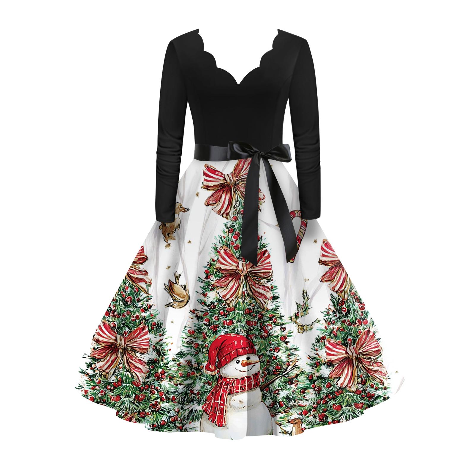 

Женское модное элегантное осенне-зимнее платье с длинным рукавом и V-образным вырезом с рождественским принтом S белый