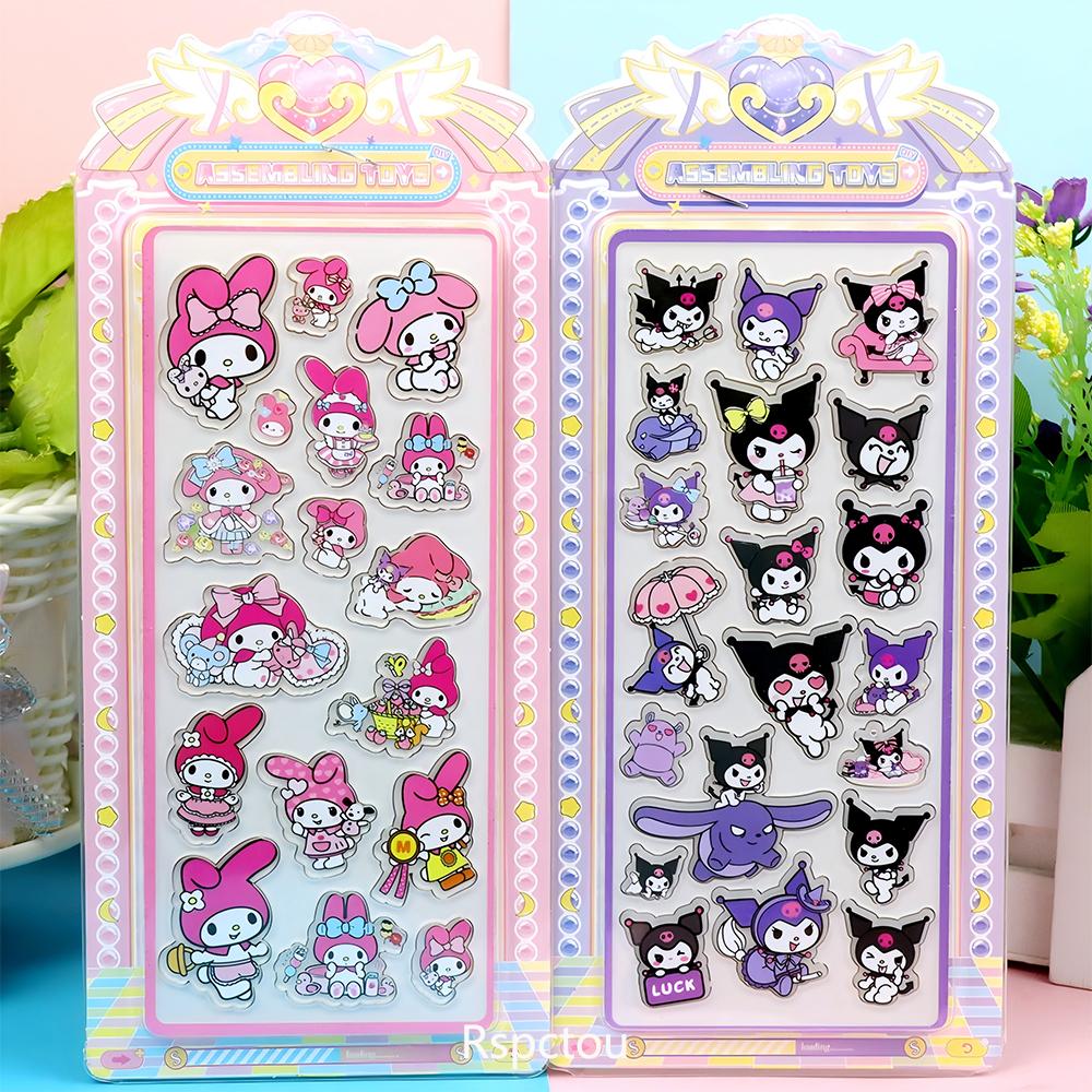 4pcs Cute Acrylic My Melody Cinnamoroll Kuromi 3D Relief Stickers Kawaii Sanrio Cartoon Decals Decoration Sticker Toys Gifts