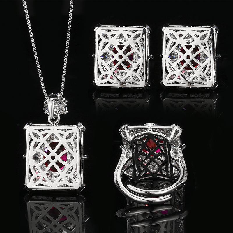 Earrings Necklaces Rings Jewelry Sets Colorful Red Corundum Fashionable High-end Women's Styles