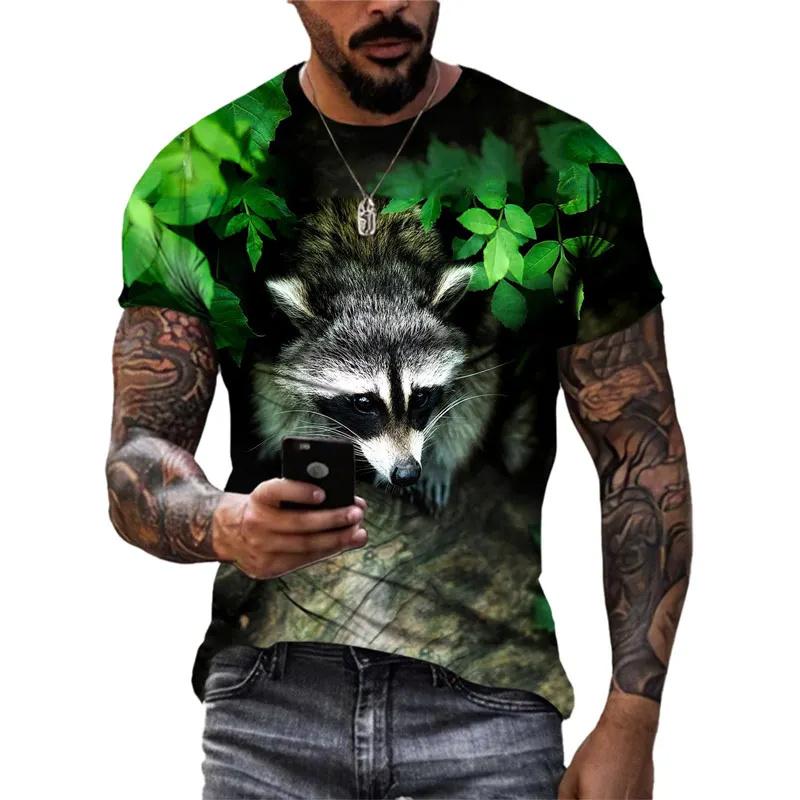 3D Printed Funny Raccoon T Shirt For Men Cute Animal Pattern T-Shirts Summer Fashion Casual Round Neck Tees Loose Short Sleeves